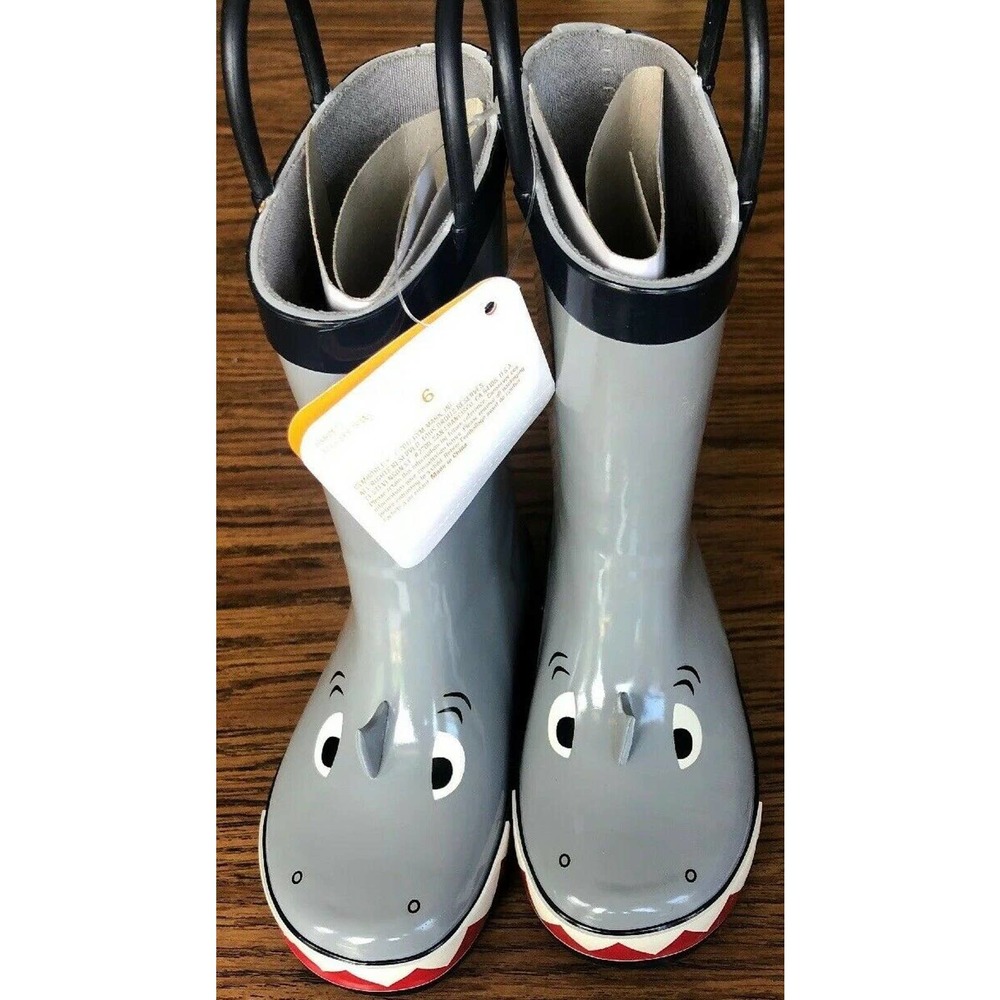 Gymboree Coastal Crew Gray Shark Rain Boots Boy Rubber Boot Size 6